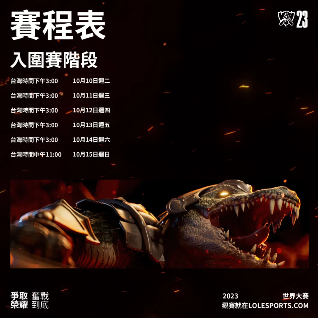 2023英雄聯盟lol世界賽賽程圖 - 入圍賽賽程表