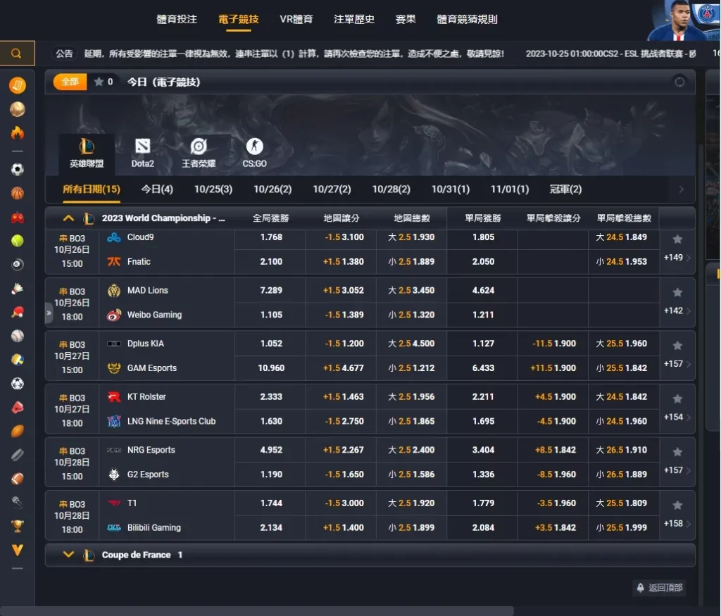 世界賽LOL賠率 - 瑞士制循環賽第四輪賠率